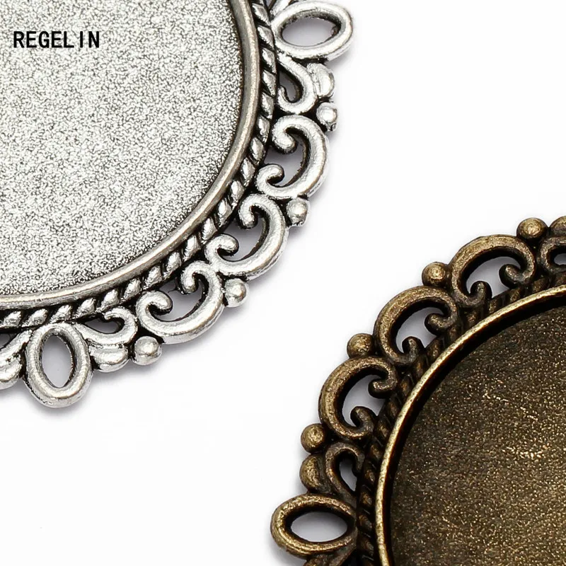 REGELIN New 10pcs/lot Inner size 25mm Antique Bronze Double Lace base Pendant Setting Fit Cabochon Tray DIY Jewelry Findings