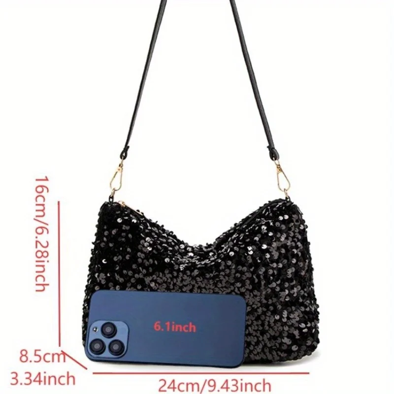 Neue Mode Pailletten Schulter Damen Tasche funkelnde Handtasche große Kapazität einfache Baguette Tasche leichte Reise Mode Damen Tasche – Detail 3