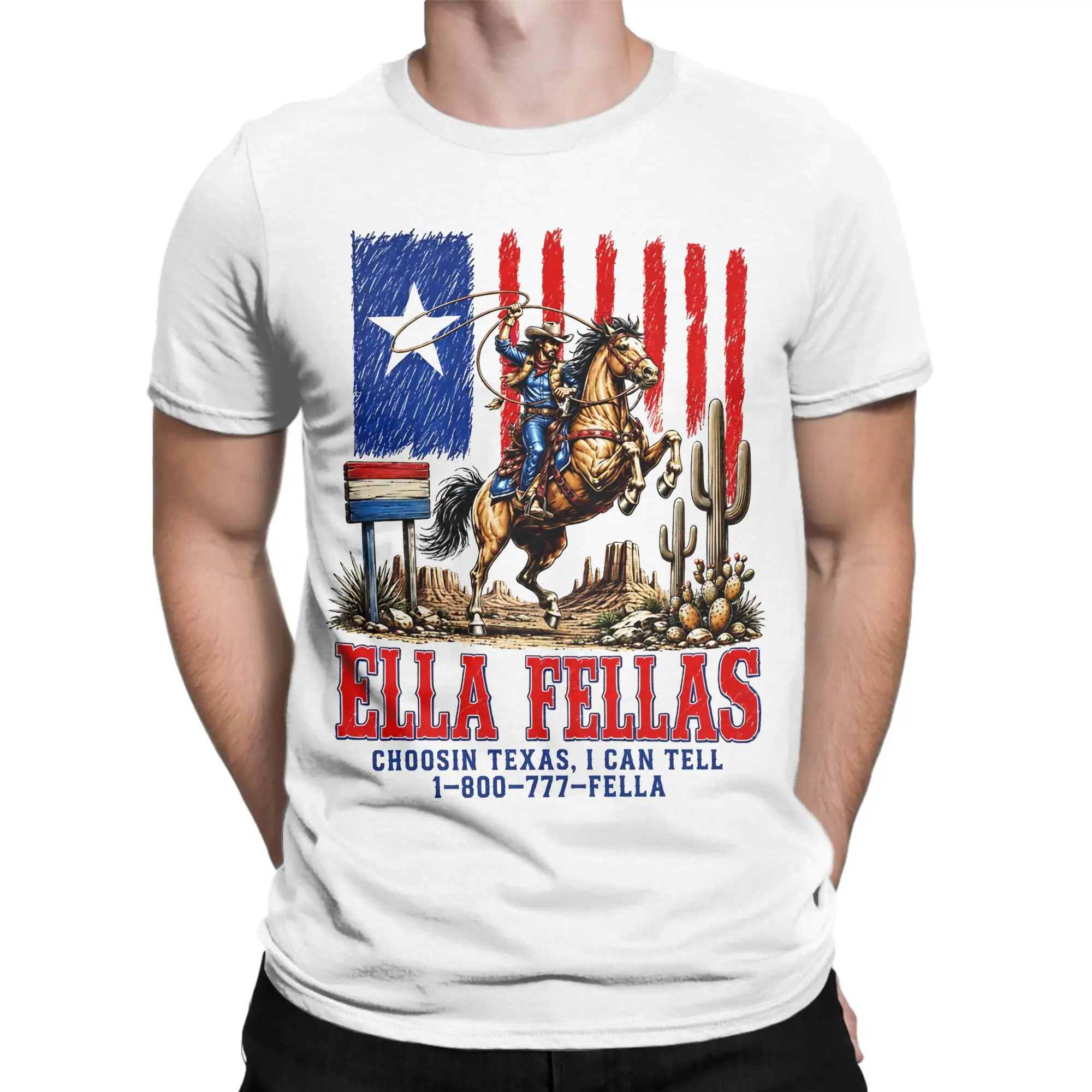 Vintage Ellas Fella Cowboy T-Shirts Men Women Crewneck Pure Cotton T Shirts  Short Sleeve Tee Shirt Plus Size Tops