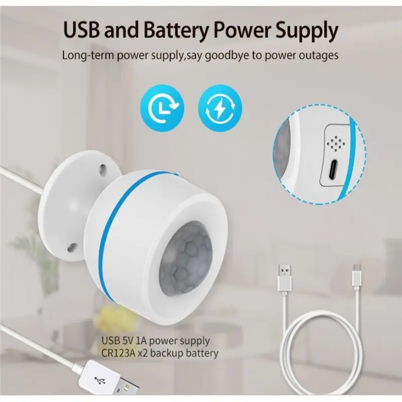 ABKI-Motion Sensor Detector Tuya Matter Thread Wireless Battery Powered 5V 1A/USB Smart Life App Control