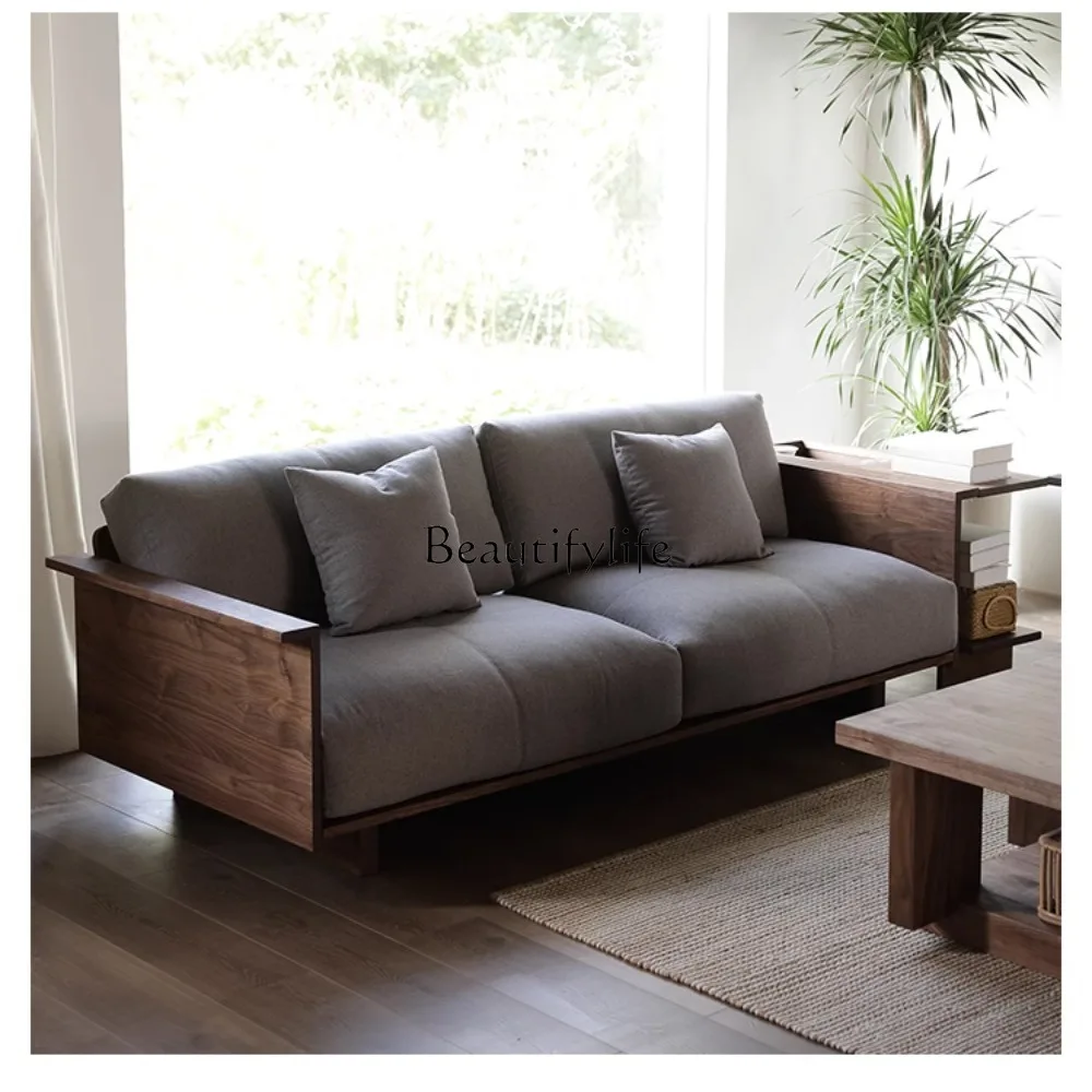 

Nordic Black Walnut Cherry Solid Wood Cloth Craft Sofa Small Apartment Minimalist Japanese Style Furniture