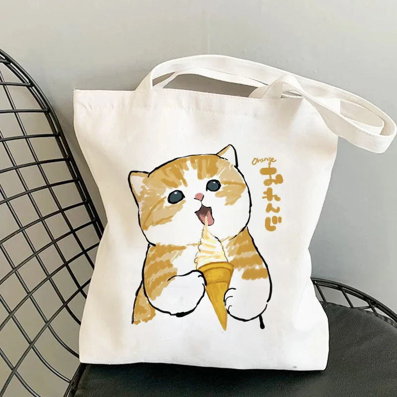 الكرتون القط Kawaii الطباعة المرأة حقيبة يد قابلة للطي قابلة لإعادة الاستخدام المتسوق Harajuku نمط حقيبة طالب حمل حقيبة قماش حقيبة تسوق