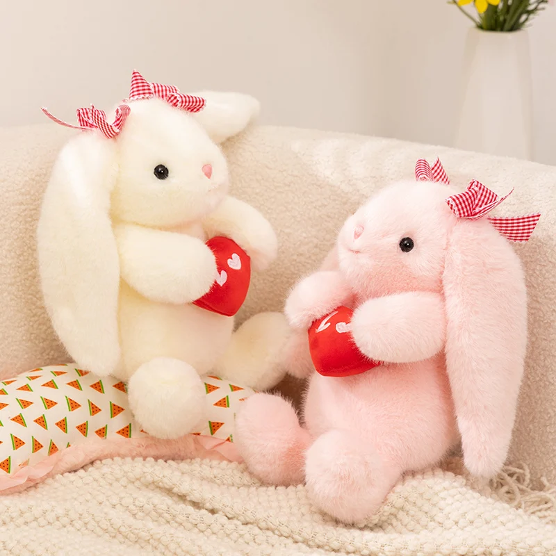

35cm Red Heart Bunny Plush Toy Stuffed Sweet Cartoon Rabbit Animal Long Ears Sitting Plushie White Pink Girls' Gift