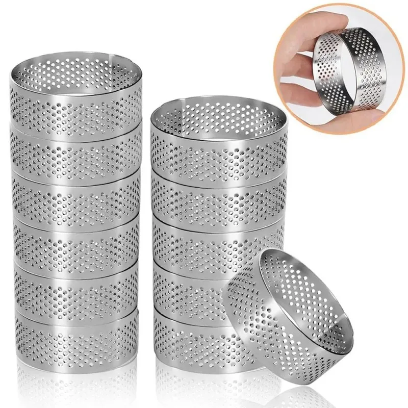 Juego de 12 Anillos Redondos para Tartas de Acero Inoxidable, Moldes Perforados para Mousses, Postres, Cortadores de Galletas y Tartas de Frutas