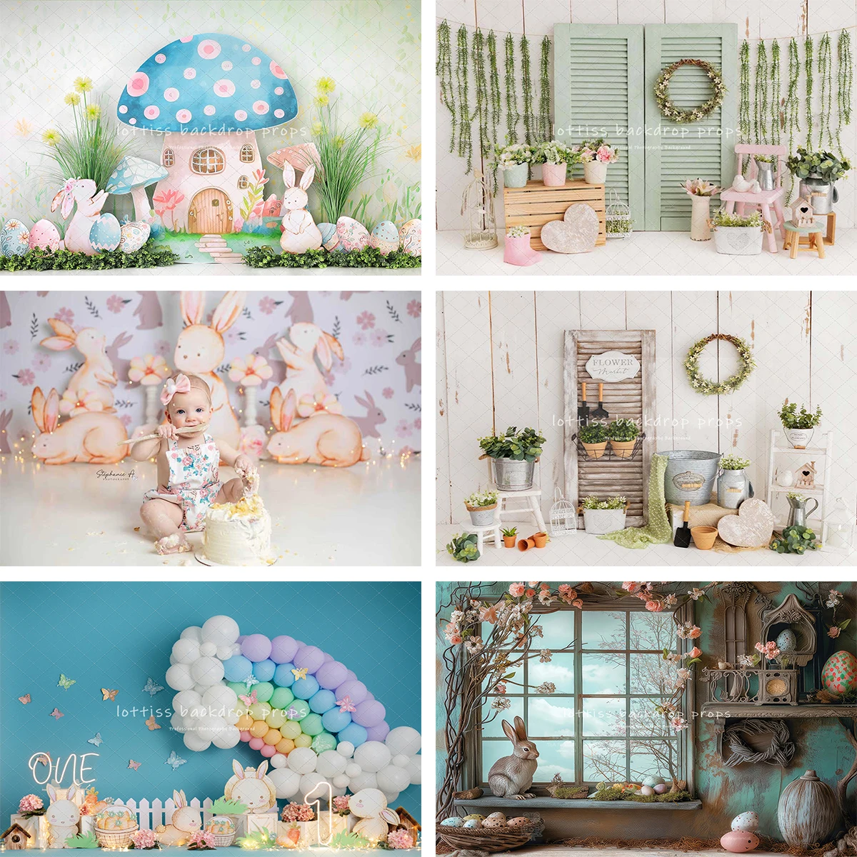 Spring Easter Bunny Floral Backdrops Kids Baby Photocall Child Adult Birthday Cake Smash Photo Garden Backgrounds