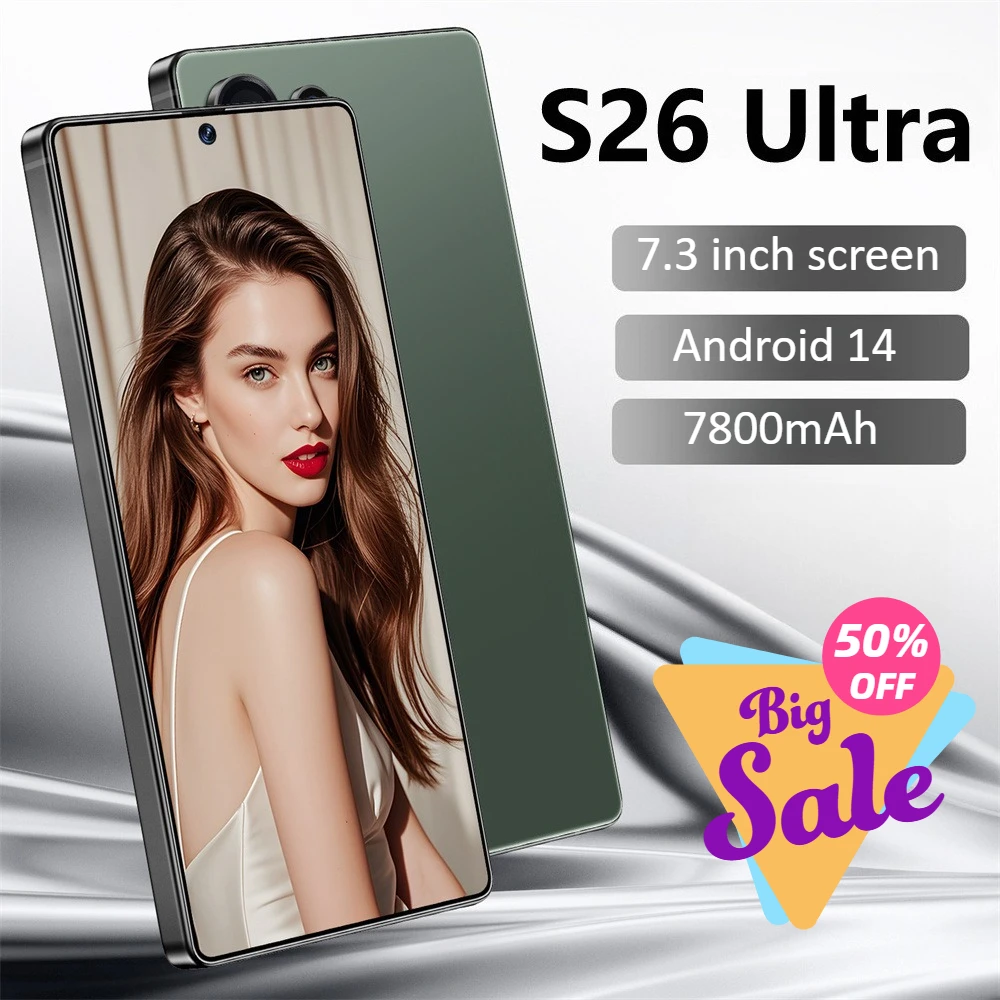 HOT NEW S26 Ultra Original Smartphone 7.3HD Global Version 5G Dual Card Cheap Cellphones 7800mAh Android 14 Mobile Cell Phones
