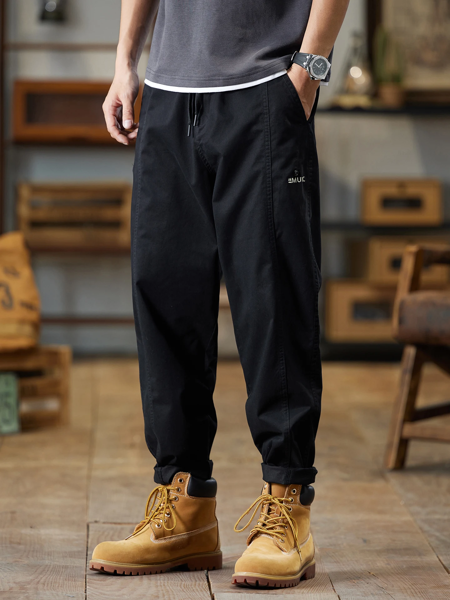 

Модные хлопковые рабочие брюки, мужские повседневные брюки с прямыми штанинами High Street, удобная дышащая осенняя одежда