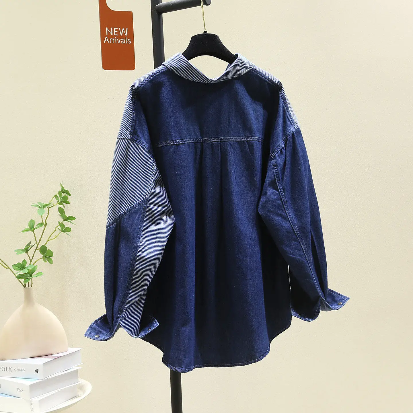 

Женская джинсовая рубашка-кардиган SuperAen в полоску с лоскутным узором, синяя, весенняя, новая модная, свободная, повседневная, с длинными рукавами