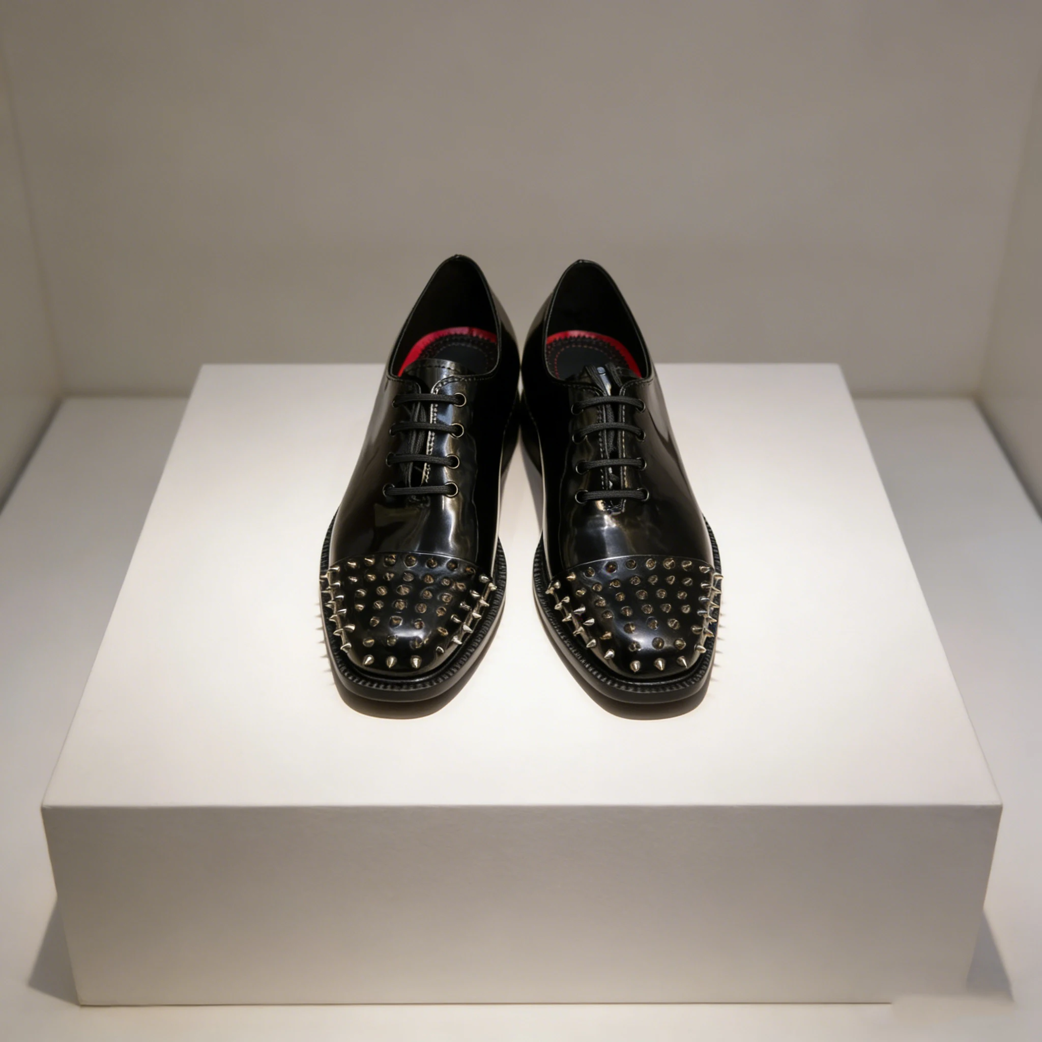 

Black Rivet Metal Decorative Patent Leather Shoes Men Loafers Formal Flat Small Square Toe Summer Wedding Business Office Shoes