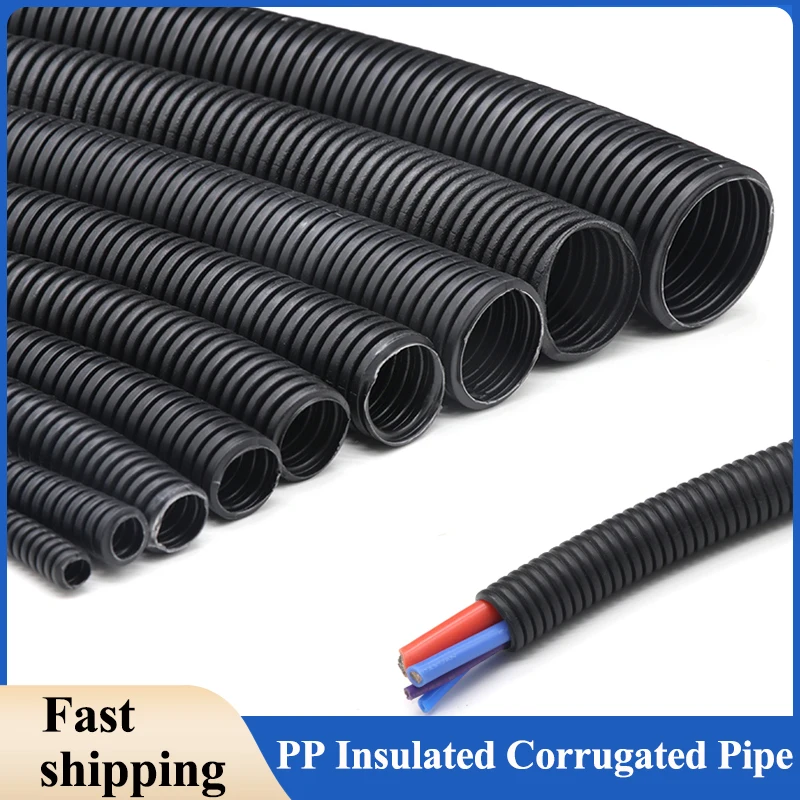 

7.5mm-34.5mm Black PP Insulated Corrugated Pipe Wire Hose Plastic Corrugated Pipe Car Cable Heat Resistant Protective Sleeve