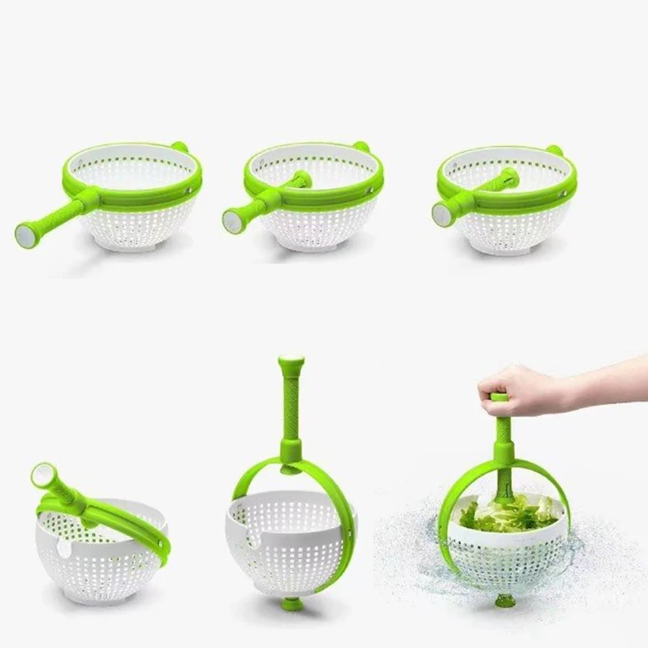 Rotating Drain Basket Salad Tools Household Vegetable And Fruit Salad Rotating Wash Dehydrating Drain Basket  Kitchen Tools