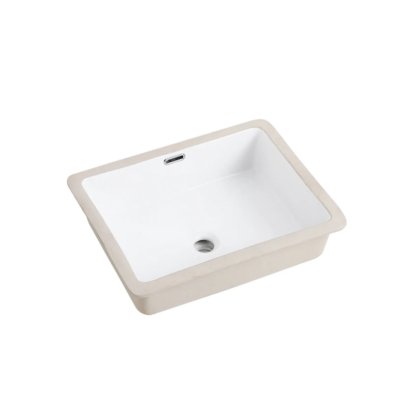 Modern Square Design Rectangle Undermount Ceramic Wash Basin Sink for Bathroom