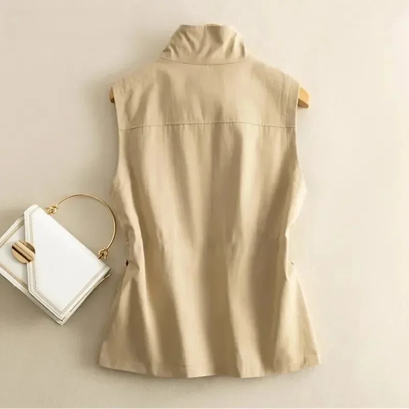

2025 Short Women's Slim Spring Autumn Casual Outerwear Vest New Ladies Loose Pure Sleeveless Coat