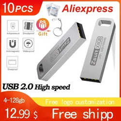 New 10pcs/Lot Flash Drives 64GB Memory Stick for Mobile 128GB Metal USB Flash Drive 32GB 2.0 Pen Drive for TV Computer U Disk