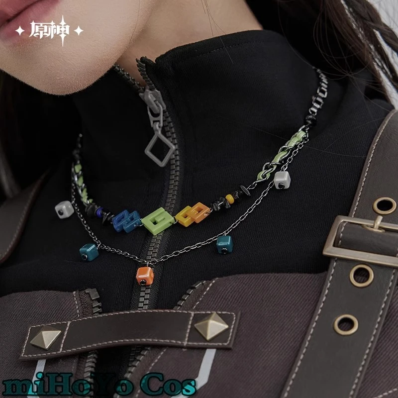 [Genuino] juego Genshin Impact Kinich tema impresión serie doble capa collar corto Cosplay Anime dibujos animados cadena cuello