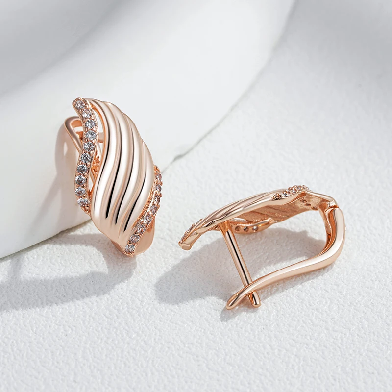 Kinel Luxury 585 Rose Gold Color Drop Earrings for Women Unique Natural Zircon Accessories High Quality Daily Fine Jewelry Gift