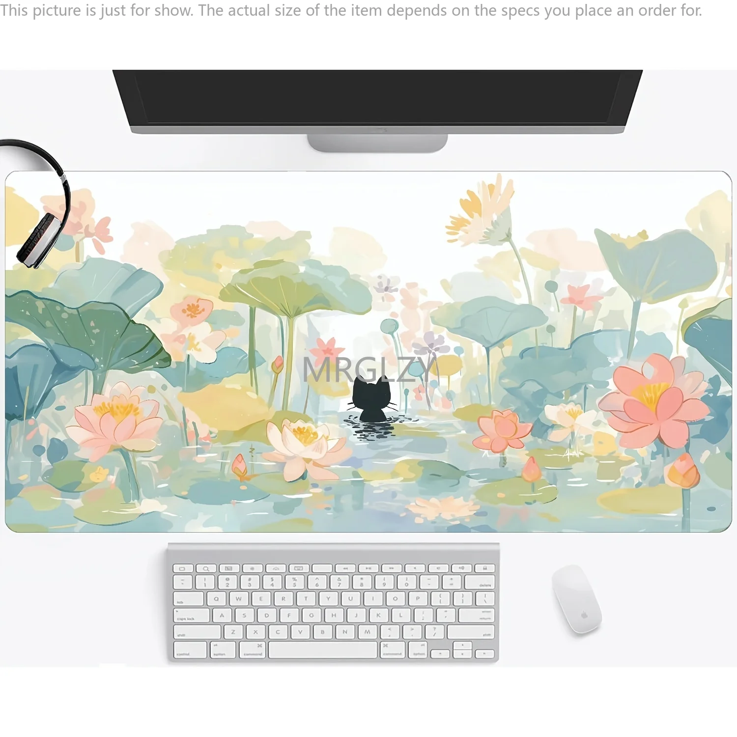 

Black Cat in The for Lotus Pond Mouse Pad Large Rubber Anti-slip Desk Accessories Mousepad for Office & Gamer Keyboard Decor Mat