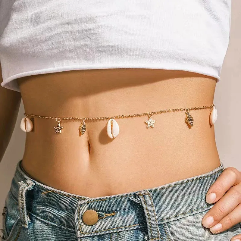 Bohemian Seestern Muschel Shell Taille Kette für Frauen Mode Imitation Perle Persönlichkeit Strand Bauch Kette Körper Schmuck Geschenke