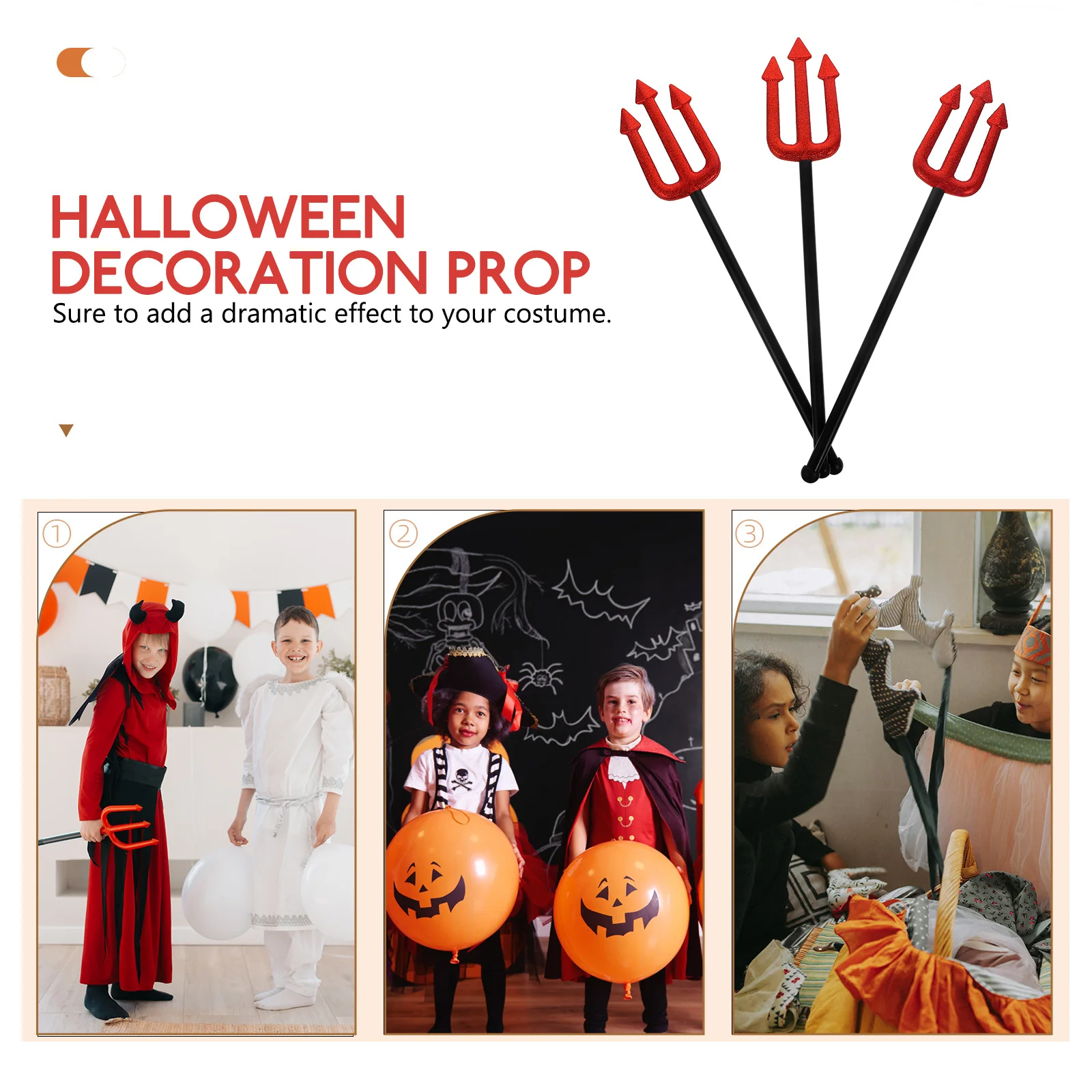 3 szt. Odłączane widły diabła, lekkie, z gładką rączką, ozdoba na Halloween, przenośne widły cosplay, dekoracja na imprezę