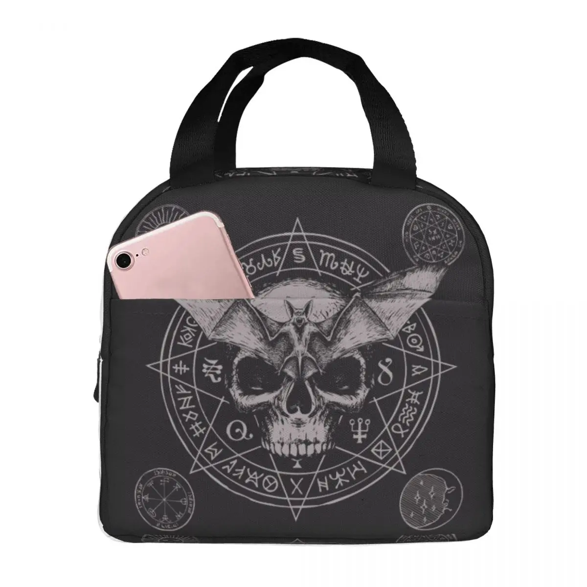 Scary Skull Bat Insulated Lunch Bag Thermal Bag  Magic Witchcraft Occult Vampire Portable Lunch Box Tote Bento Pouch School