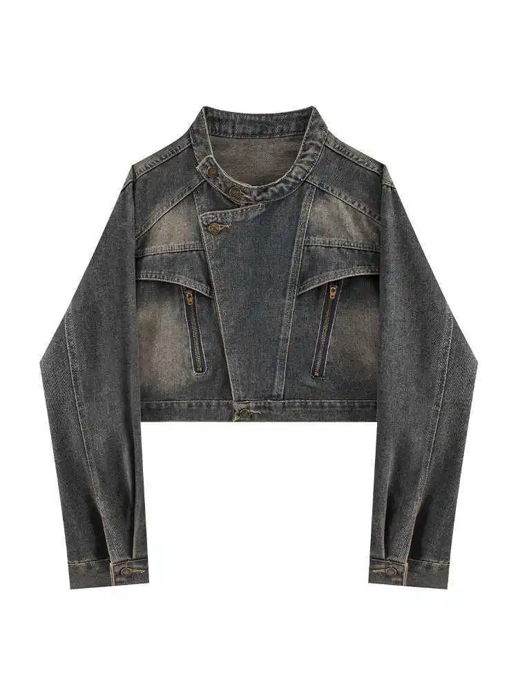 

grunge y2k Harajuku cowboys cropped jackets women short tops jeans coat streetwear long sleeve outerwear denim jackets blue new