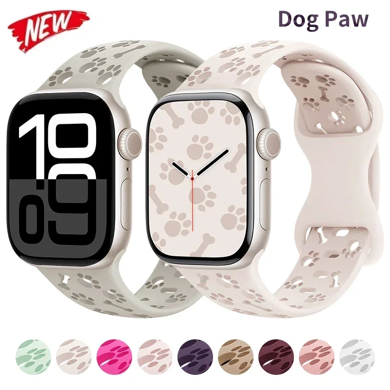 Dog Paw Silicone Strap for Apple Watch Band 49mm 46mm 45mm 44mm 41mm 40mm 38mm Correa Bracelet Series 10 9 8 7 6 5 4 3 SE Ultra2