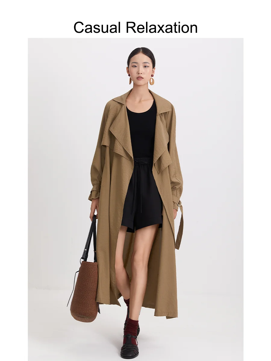 Chaqueta Cortavientos para Mujer, Primavera-Otoño, Color Marrón Claro, Estilo Británico, Corte Recto, Larga, con Cinturón, para Exteriores...