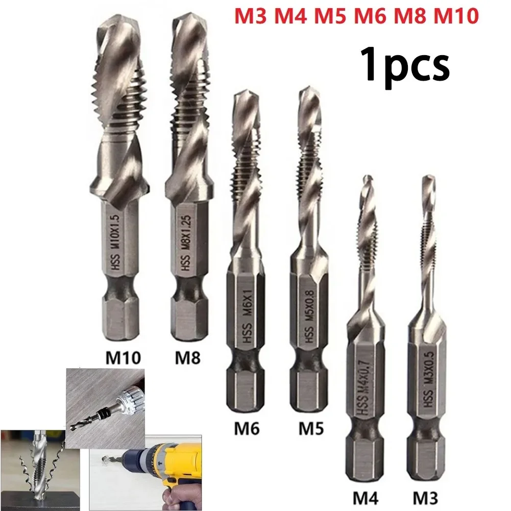 1PC Tap Drill Bit Hex Shank HSS Threaded Bit Screw Machine Compound Tap Hss Taps Countersink Deburr M5 M6 M8 M10 Hand Tool