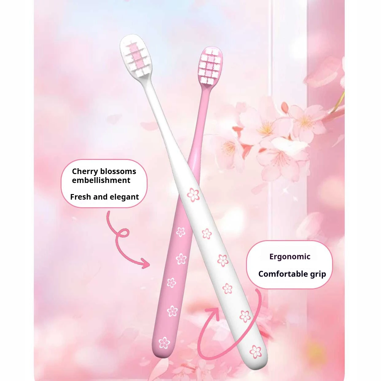 3팩 부드러운 칫솔, 미세한 강모, 부드러운 잇몸 관리, 벚꽃 손잡이 딥 클린, 성인용 어린이용