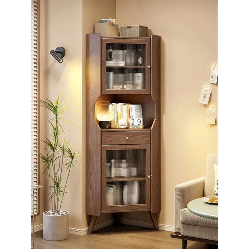 خزانة زاوية مثلثة من الخشب الصلب، خزانة زاوية للأريكة، زاوية جانبية على الحائط، رف صغير لغرفة المعيشة، جانب الطعام