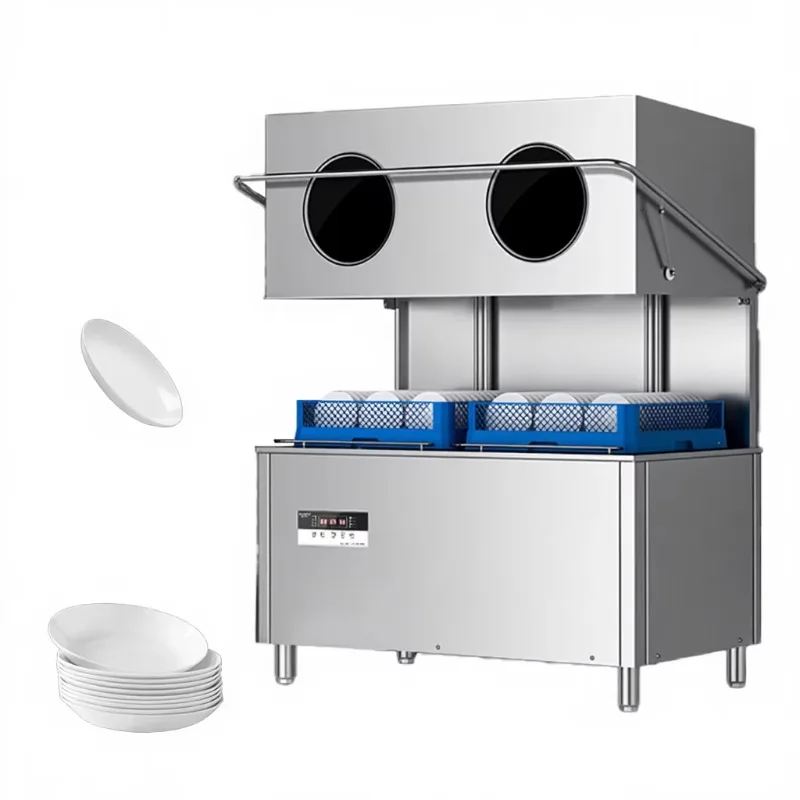 Freestanding Wash Dishes Machine Dish Washer Double Baskets with Window Automatic Electric Kitchen Commercial Dishwasher Machine