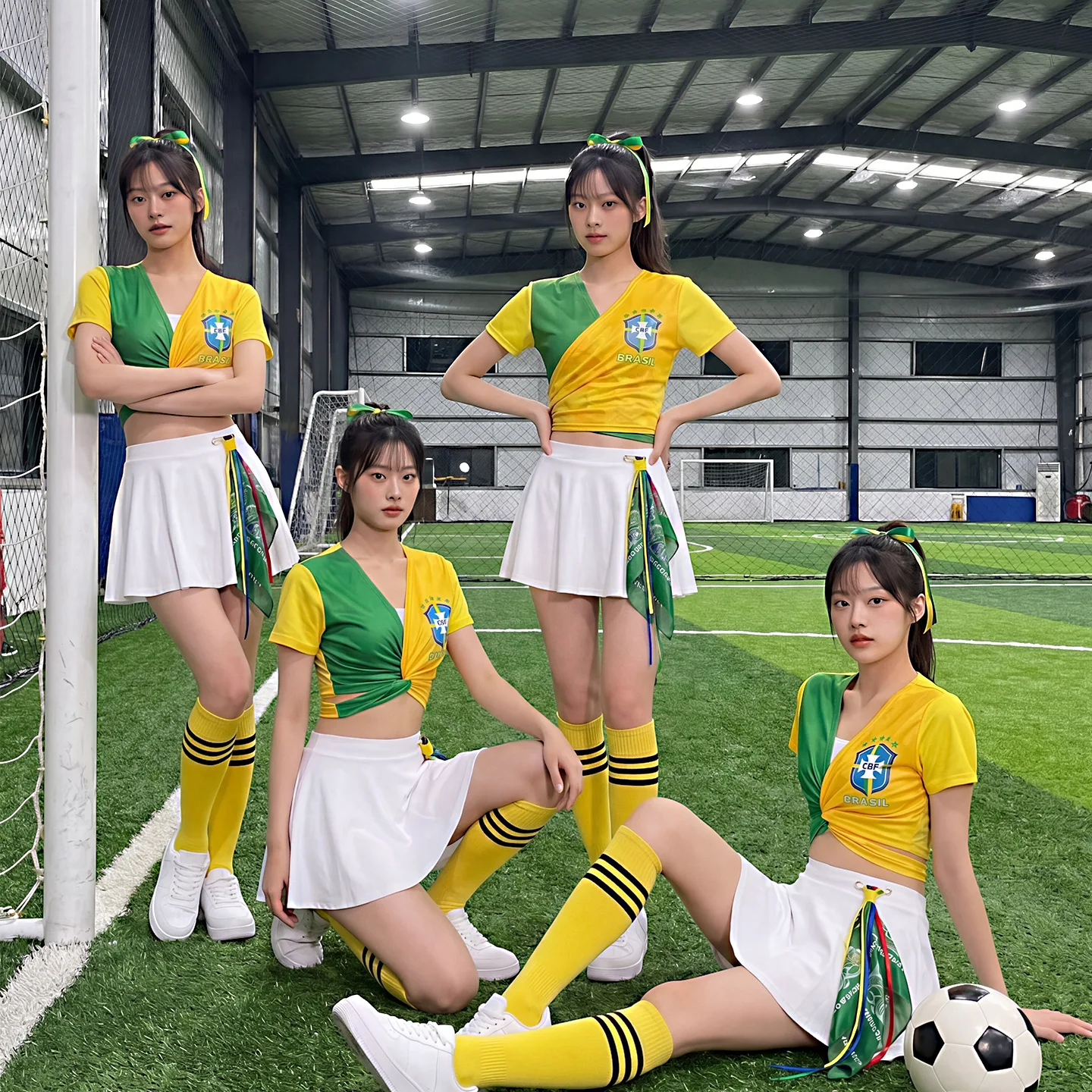 

2026 Brazil Football Cheerleading Outfit Women's Soccer Fan Dance Wear Adult Stage Performance Costume Samba Skirt Set