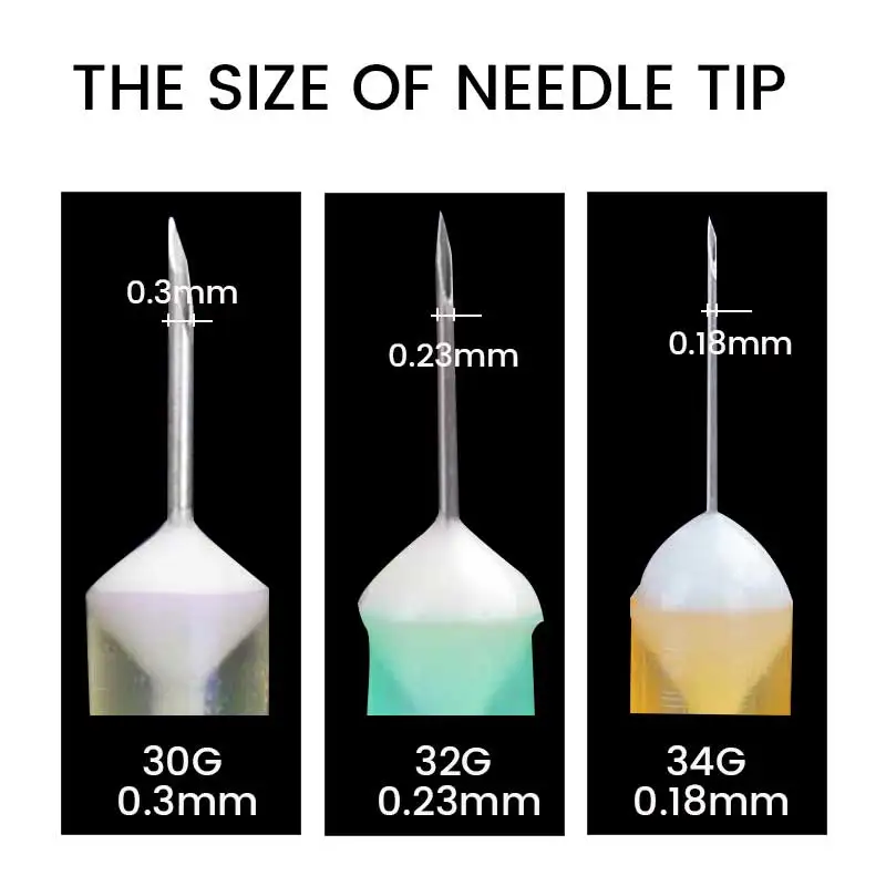 일회용 멸균 날카로운 팁, 초극세 스테인레스, 부드러운 작은 무통 바늘, 18G, 25G, 27G, 30G, 31G, 32G, 34G, 4mm, 10-200PCs