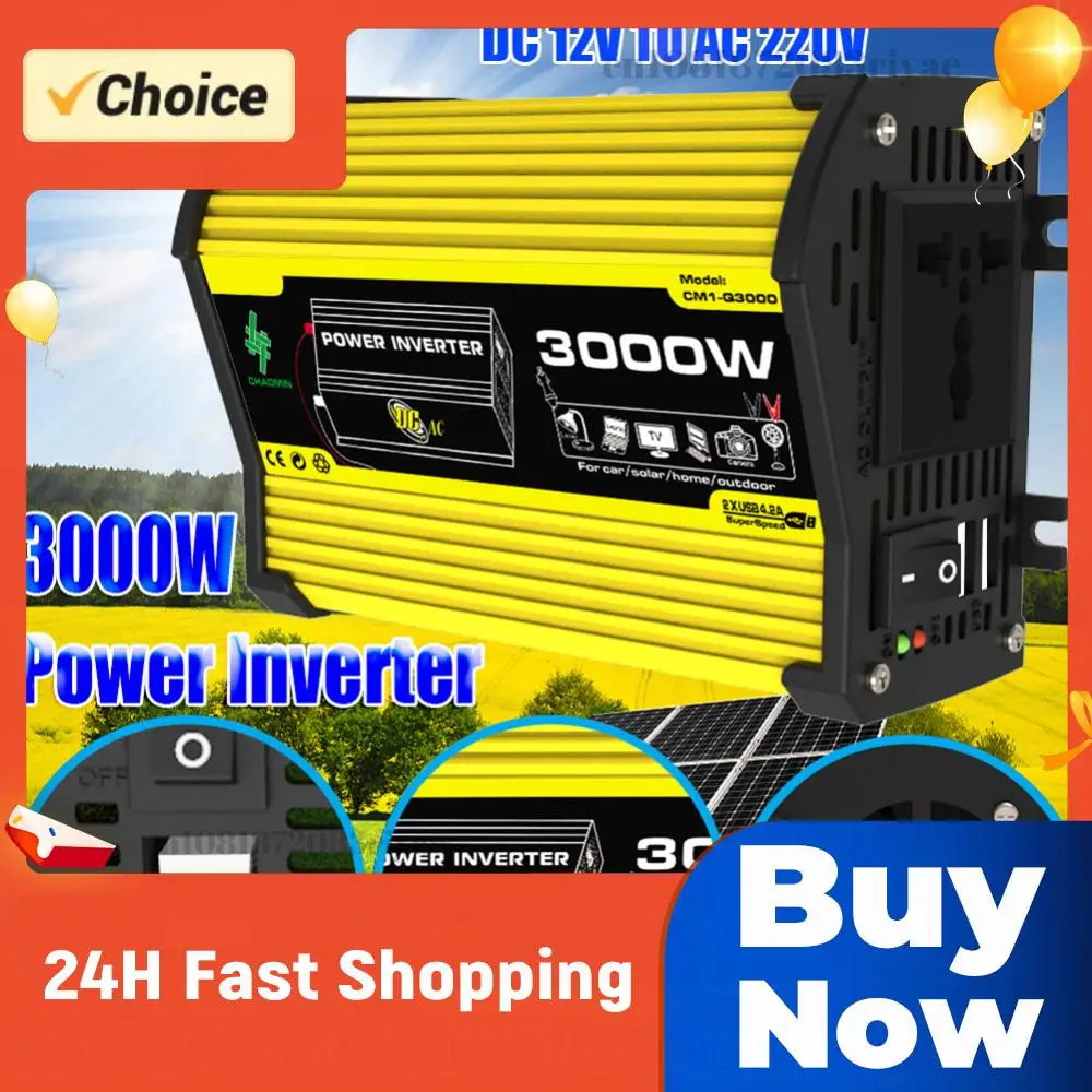 

Автомобильный инвертор 3000 Вт, DC 12В в AC 110/220В, с двумя USB-портами, модифицированная синусоида, портативный преобразователь напряжения для планшетов и автодомов