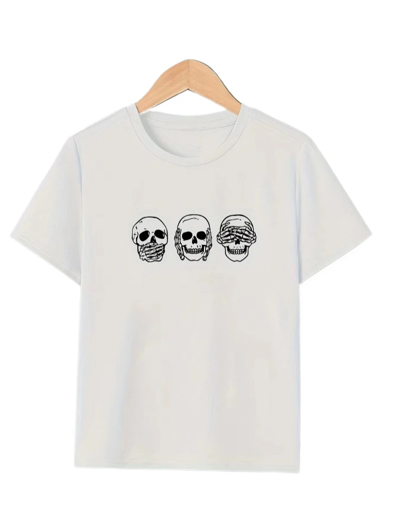 

2025 Summer Autumn Winter Cotton Men's and Women's T-shirts Short Sleeves Luxury Outdoor Sports Brand Skull Fun Graphic Printing