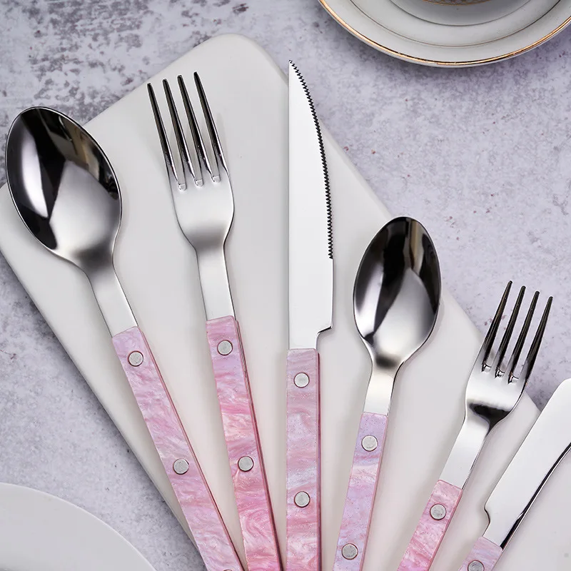 Mirror Face Spoon for Western Food, Pink Butter Knife, Fork Spoon, Meteor Colored Light Tableware, Luxury Cake Shovel, Rice