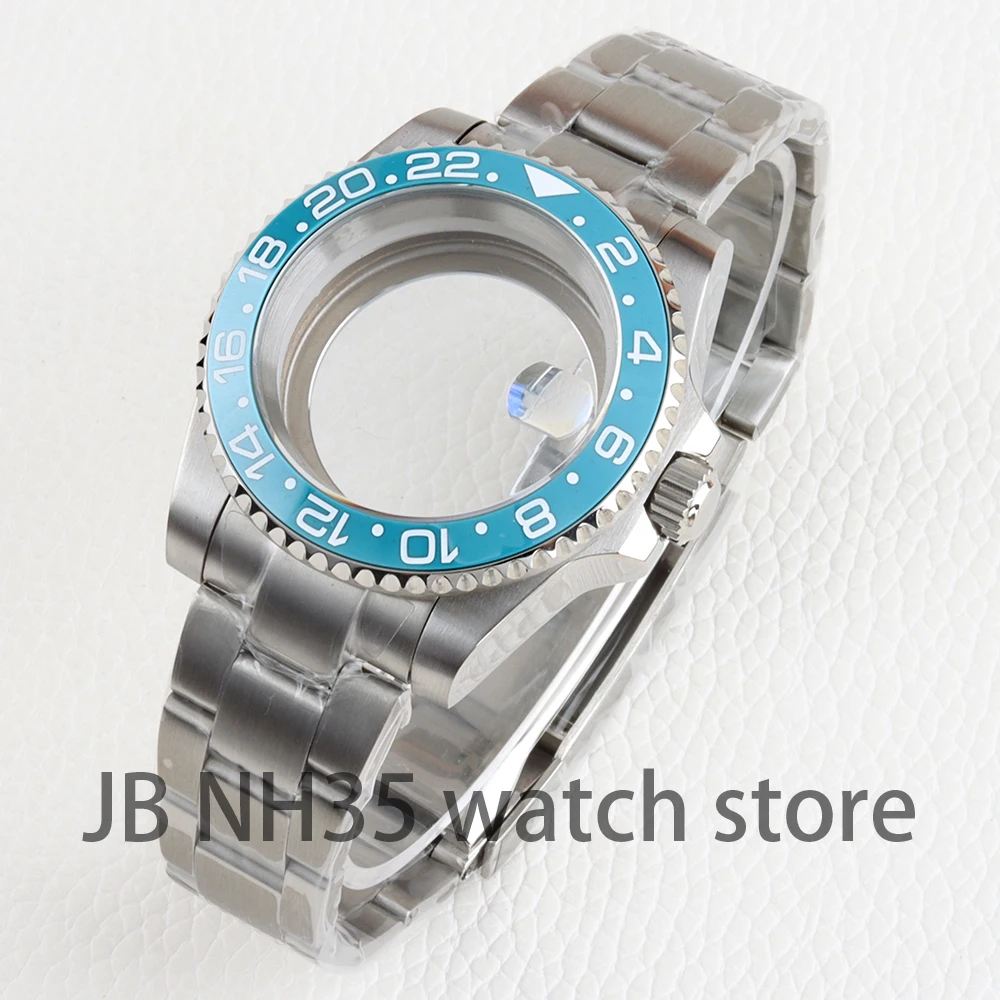 40mm Ice blue Ceramic Bezel Watch Case Fit SUB GMT Nh34 Nh35 Nh36 Movement 28.5mm Dial Stainless Steel Oyster/Jubilee Bracelet