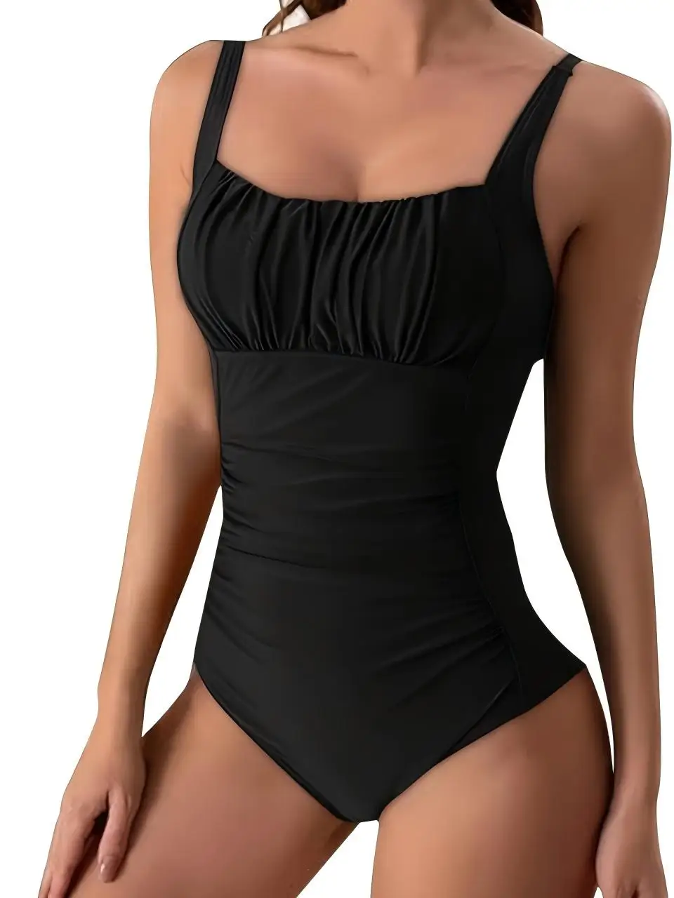 

Black Strappy One Piece Swimsuit 2026 Women Pleate Swimwear Female Sexy Monokini Bathers Bathing Swimming Suit Padded Beachwear