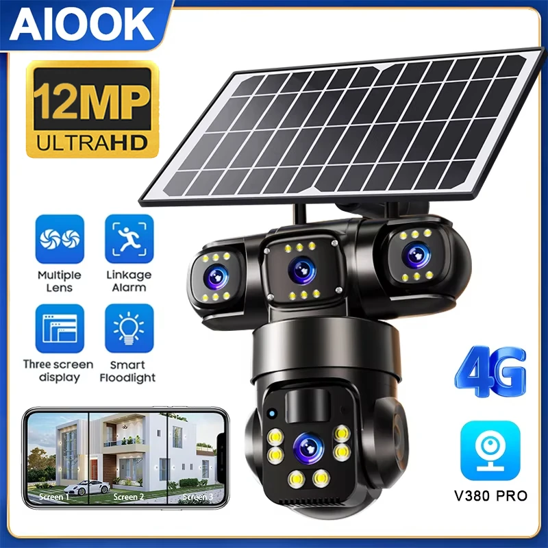 

AIOOK 4G Solar Camera HD 12MP Outdoor CCTV Waterproof Night Vision Two-Way Intercom V380 PRO Camera Mobile Tracking IP Camera