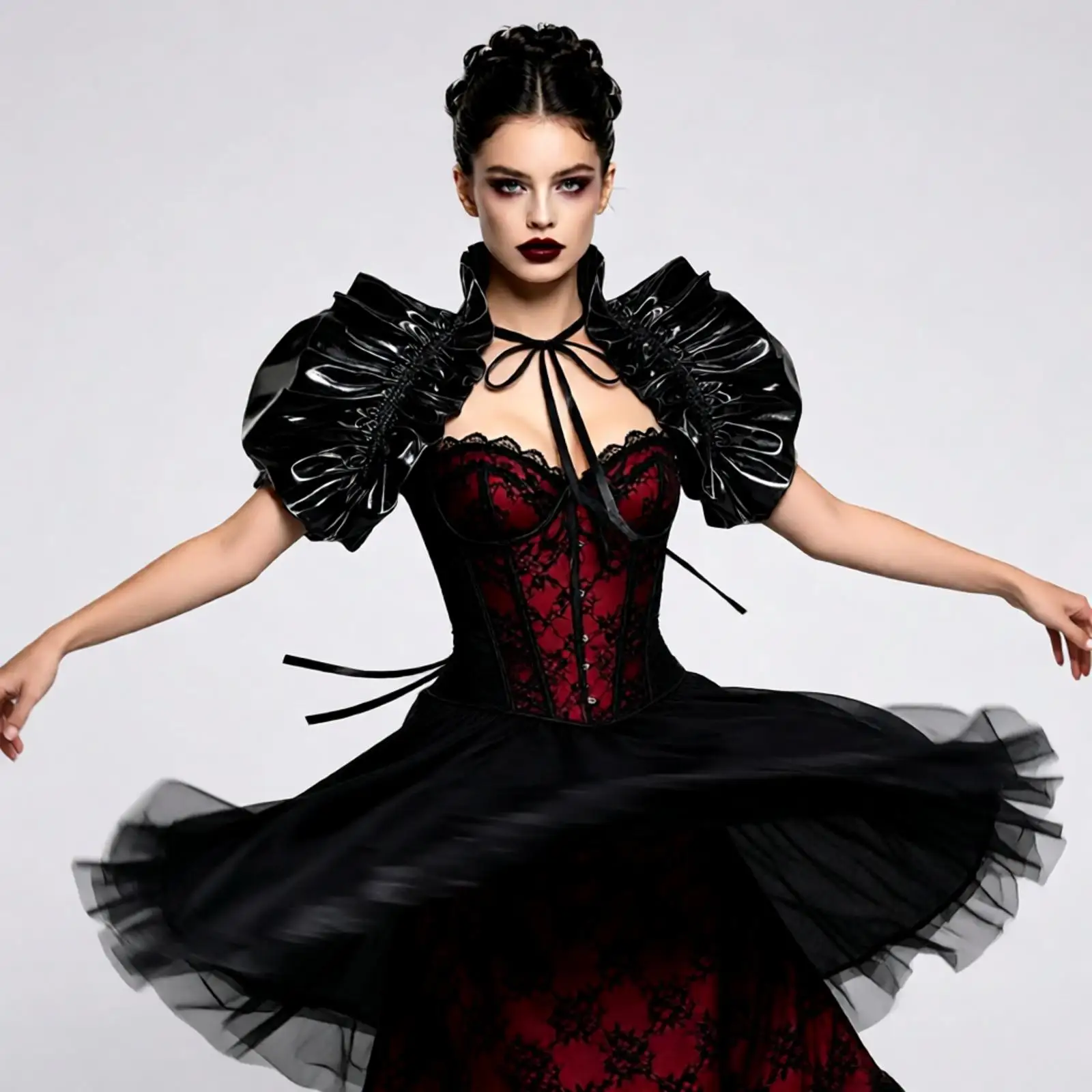 Women Retro Renaissance Shrug Shoulder Wrap Halloween Cosplay Gothic Costume High Neck Metallic Shiny Ruffle Bolero Frill Shawl