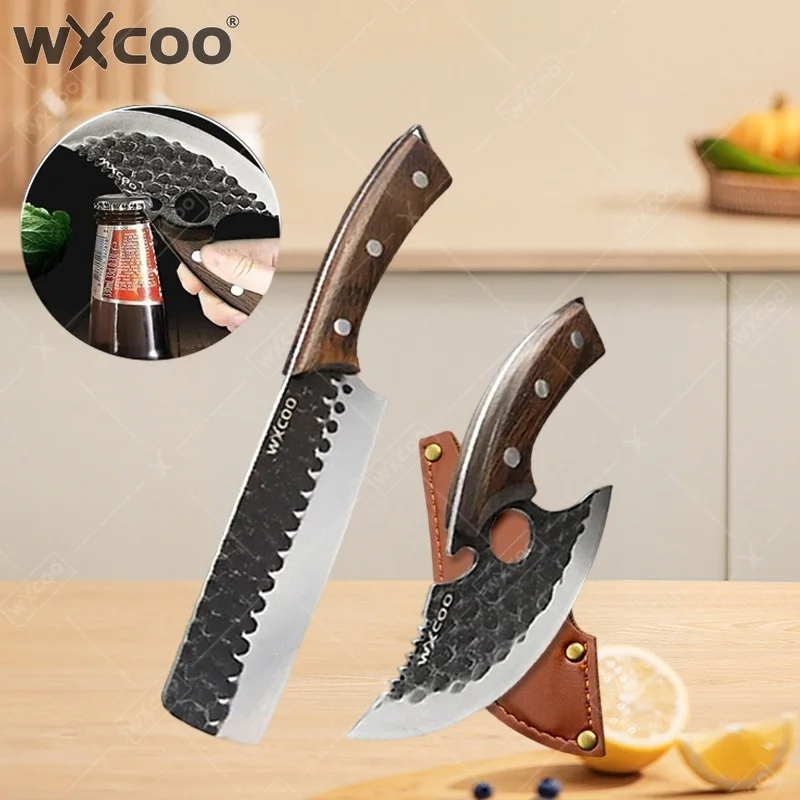 WXCOO Multifunktionales Küchenmesser Kochmesser für BBQ Kochen Fleischbeil Metzgermesser Obstschneider mit Holzgriff