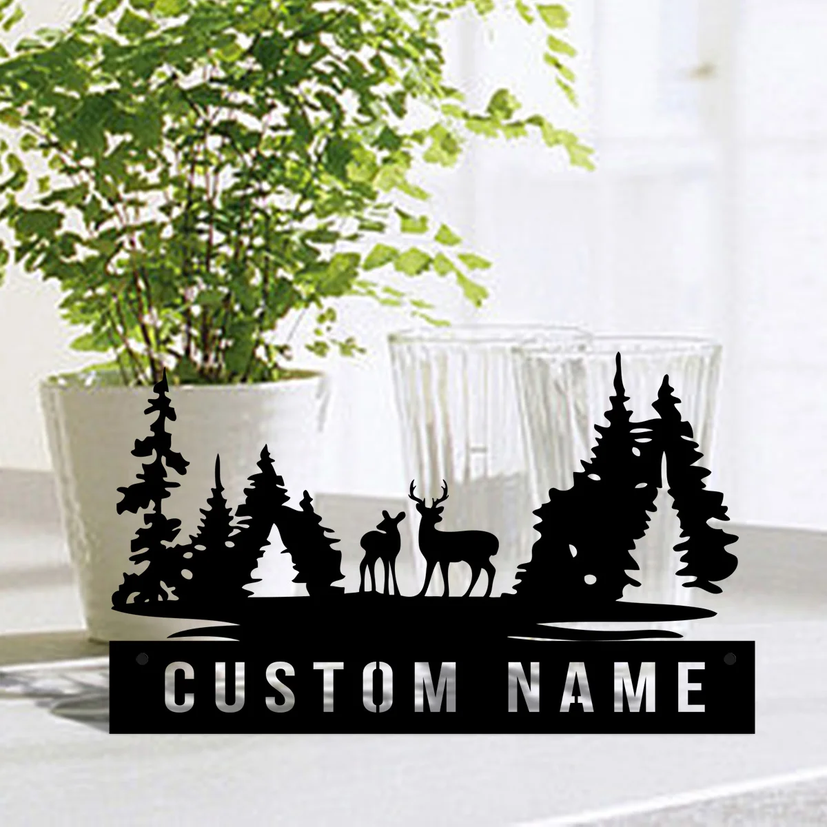 Custom Christmas Deer Desk Name Plate Wedge Personalized Merry Christmas Family Gifts Nameplate Office Sign Plaque Art Home