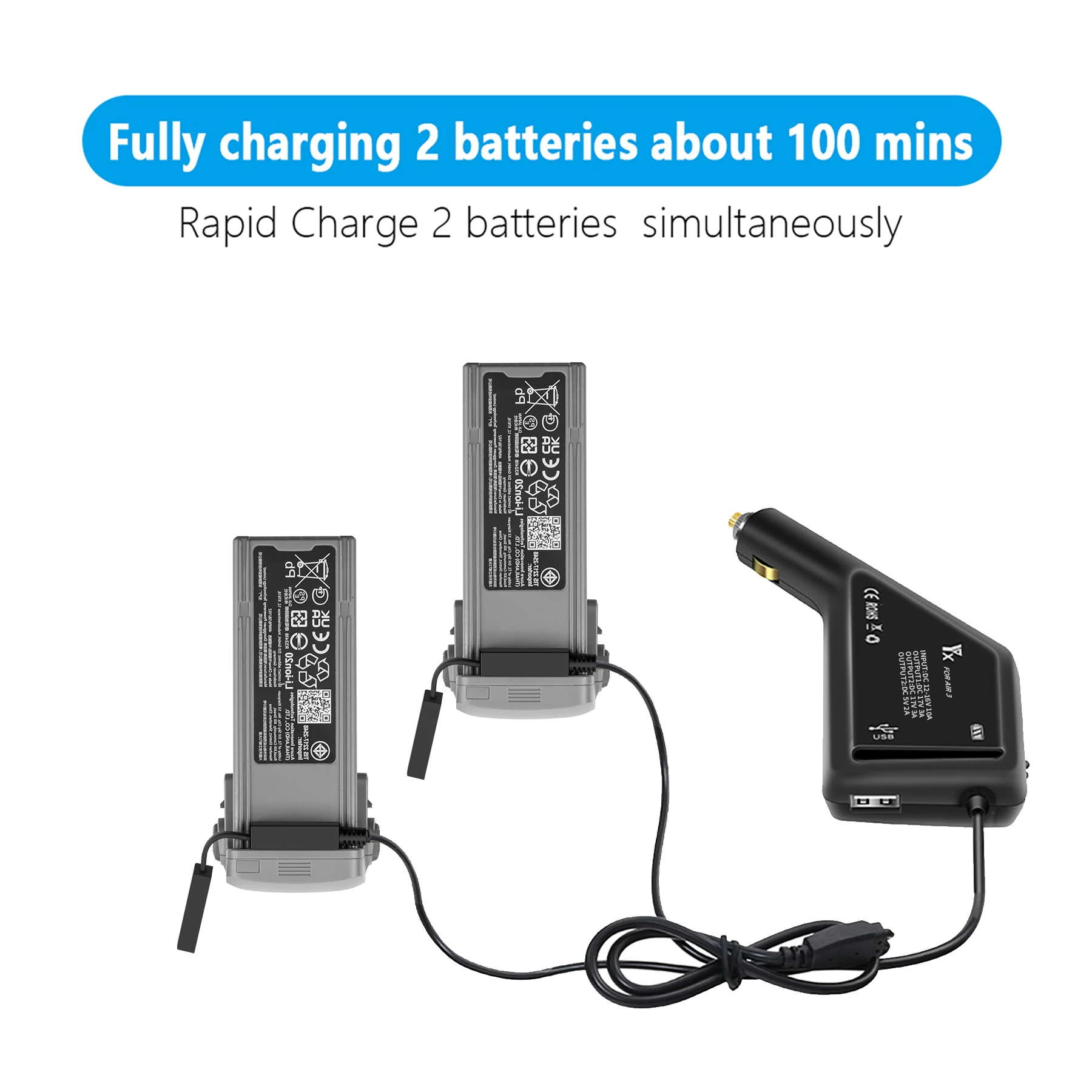Caricabatteria da auto per DJI Air 3 Drone Battery Remote Controller Hub di ricarica per auto con porta USB per accessori DJI Air 3