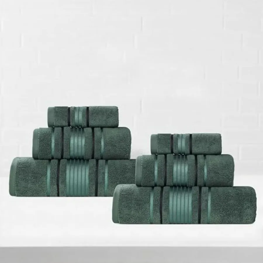 

Cotton 6 Piece Towel Set for Home, Spa Shower: Forest Green, Quick-Dry Luxury Plush Soft Absorbent Zero-Twist Towels