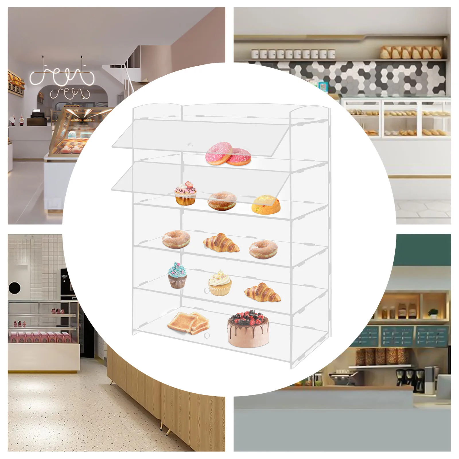 

5 Layer Acrylic Bread Cake Ice Cream Display Cabinet for Supermarket Food Storage Candy Rack for Shelf Use
