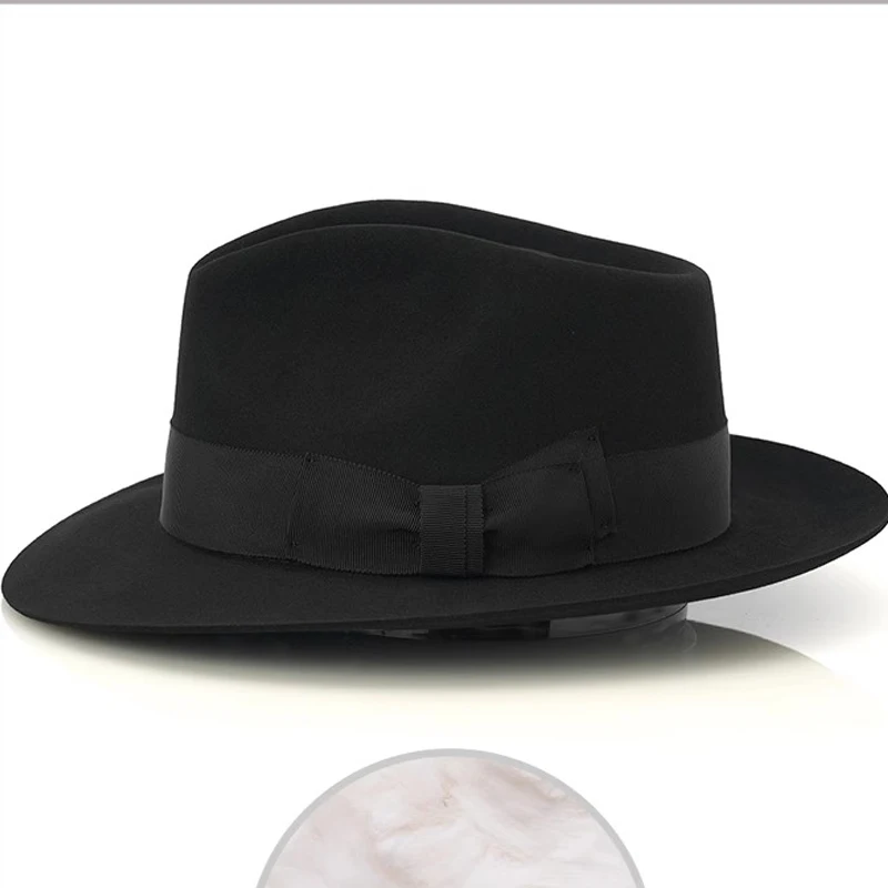 Big Head Men's Vintage Style 100% Wool Fedora Hat , Black Brown Grey Coffee Blue Color 6cm Brim Party Dress Classic Felt Hat