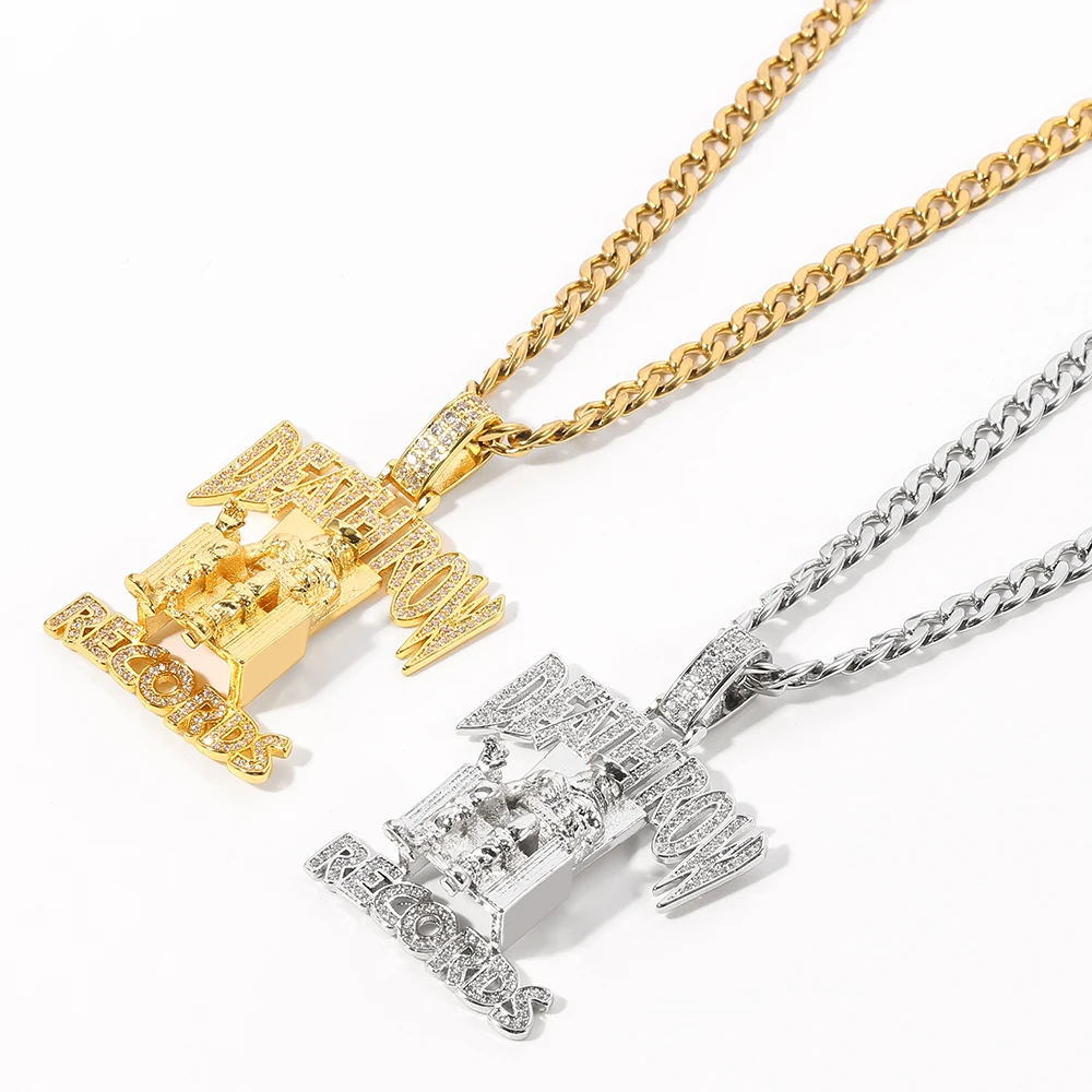 Hip Hop DEATHROW RECORDS Prisoner Necklace Rhinestones Pendant Accessories For Man Woman Iced Out Jewelry