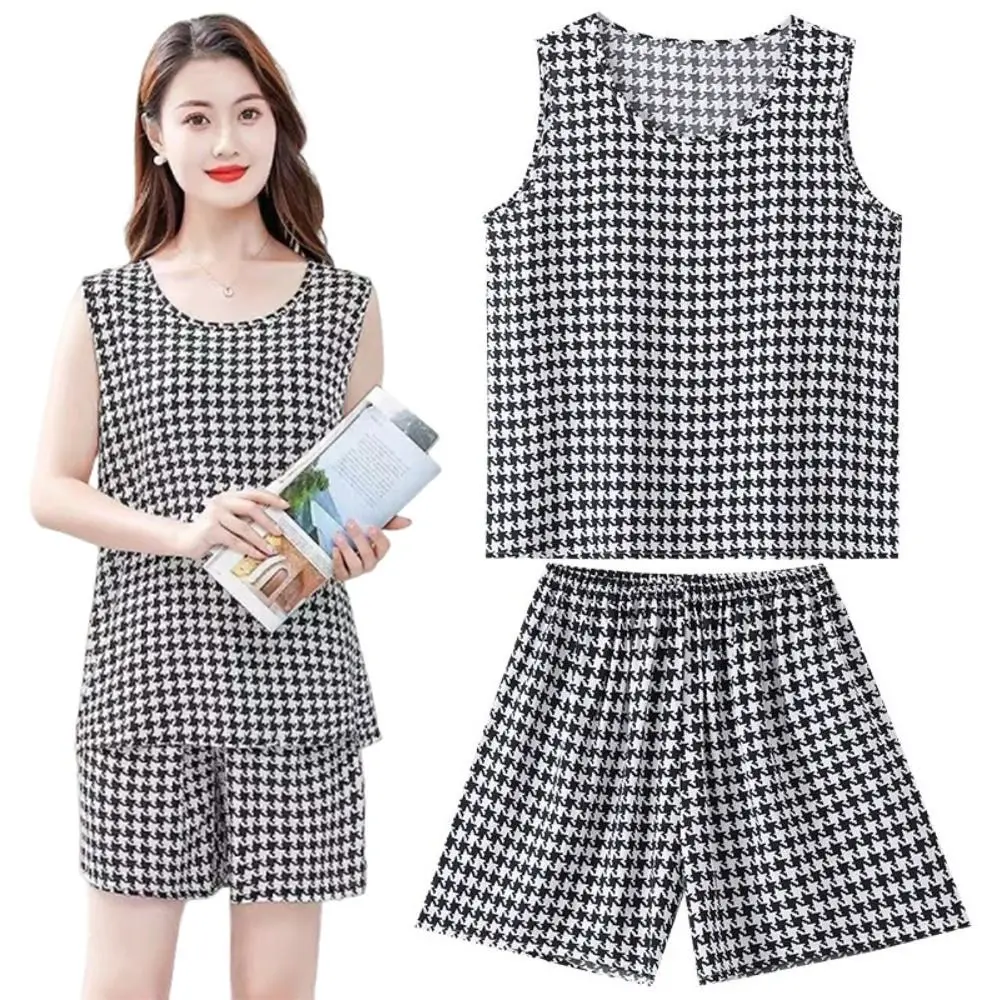 

Cute Woman's Pajamas Set Cotton Silk Lattice Floral Sleepwear Floral Printed Comfortable Sleeveless Pajamas Women's Clothing