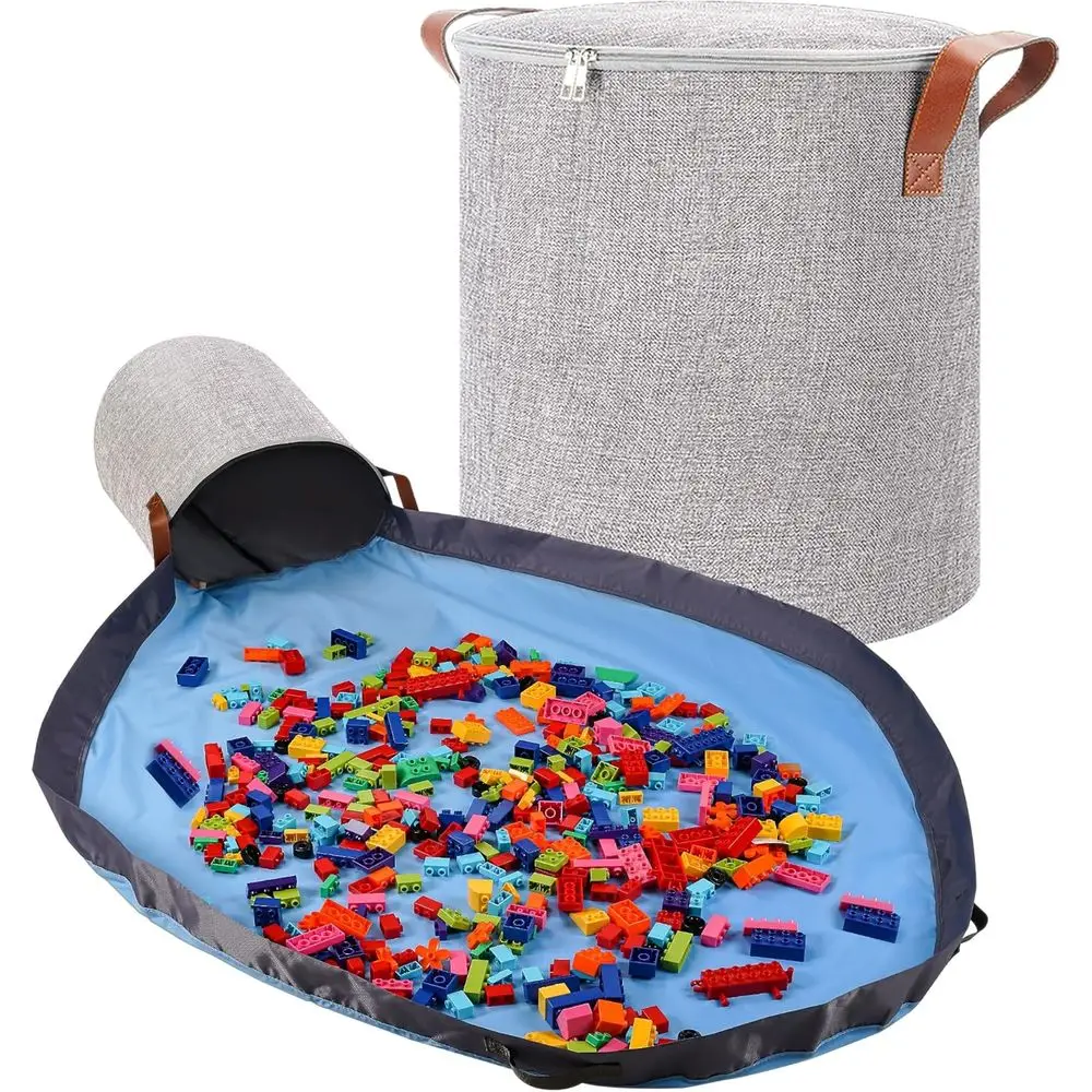 

Серый органайзер для хранения в игровой комнате XXL со складным тканевым ящиком 15 x 15 x 16, игровым ковриком для детской комнаты