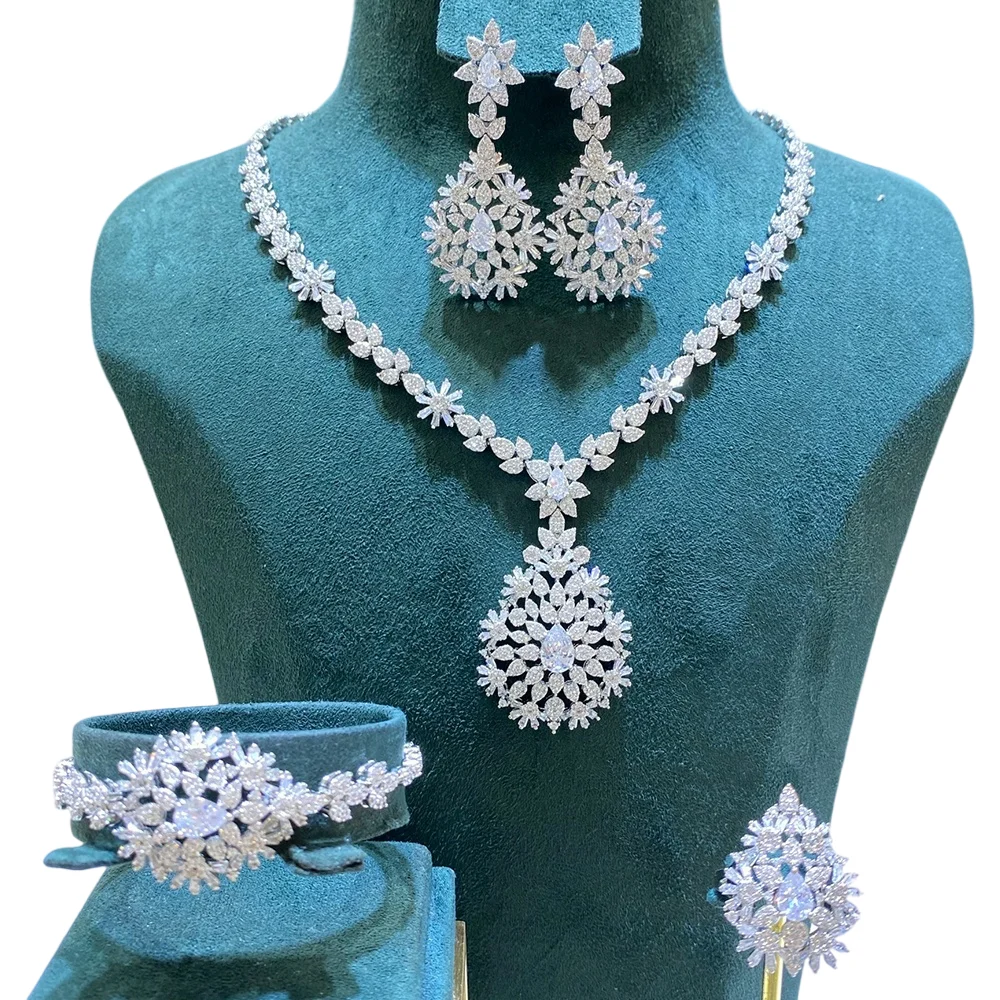 TIRIM Luxury 4PCS Bridal Necklace Earring Sets Cubic Zirconia Jewelry Sets for Women Dubai Indian Wedding Jewelry Accessories